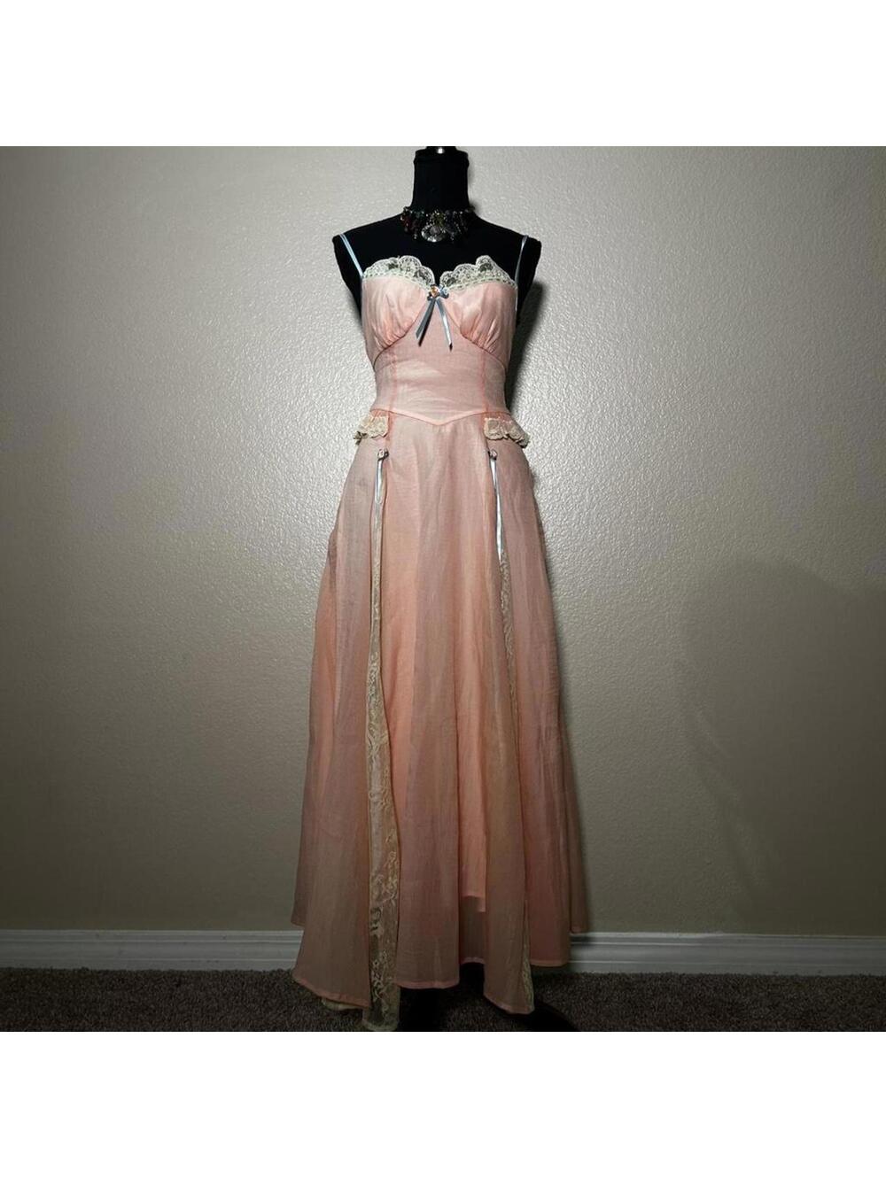 A Mon Bel Amour Peach Vintage Coquette Fairycore Princess Sylph Maxi Dress